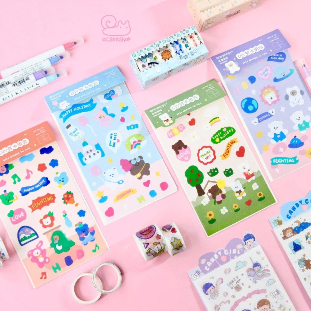 Set sticker kèm thiệp Rosy Posy