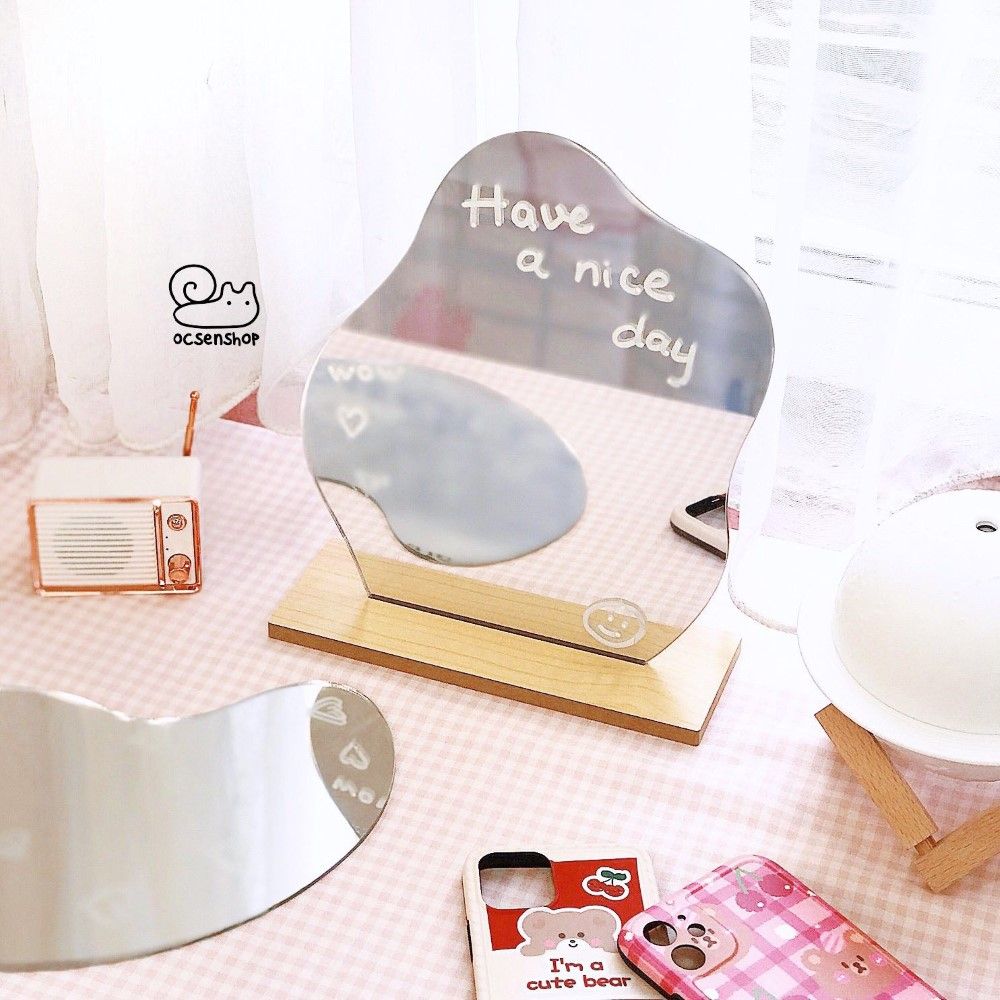 Gương để bàn đế gỗ