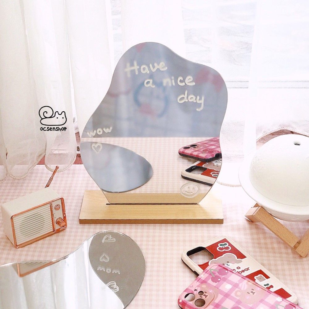 Gương để bàn đế gỗ