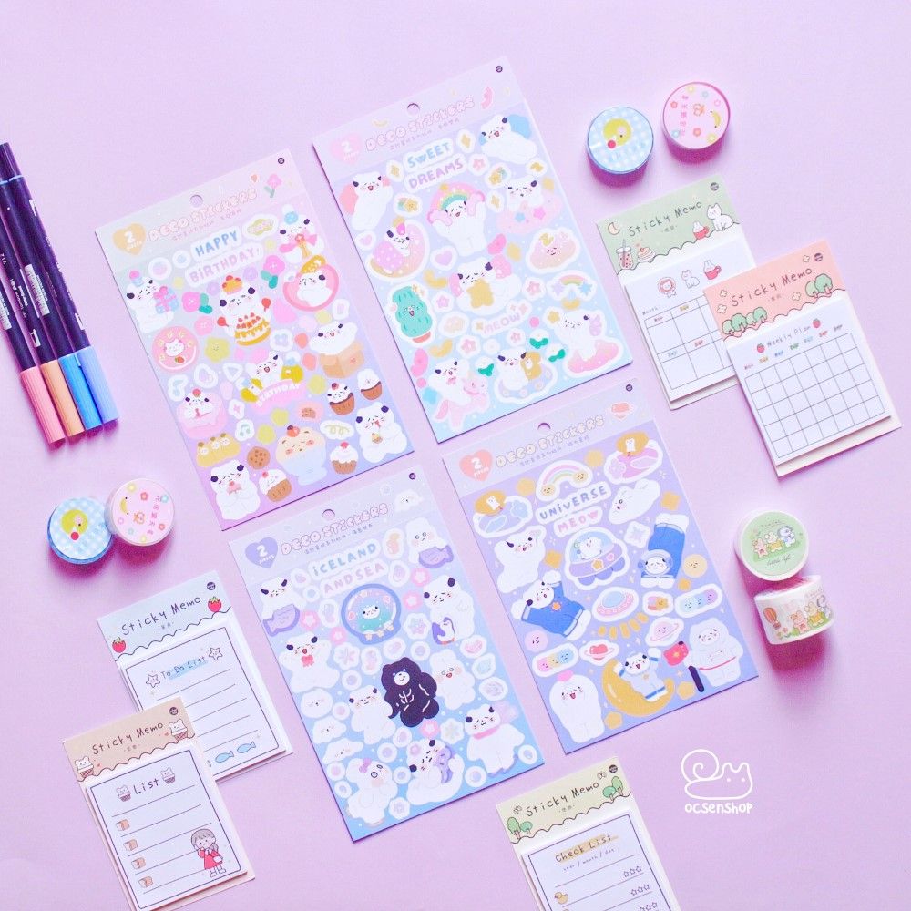 Set deco stickers Mèo trắng (2 tấm)