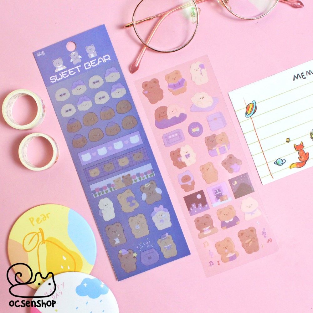 Set sticker bảng nhỡ Sweet bear (2 tấm)