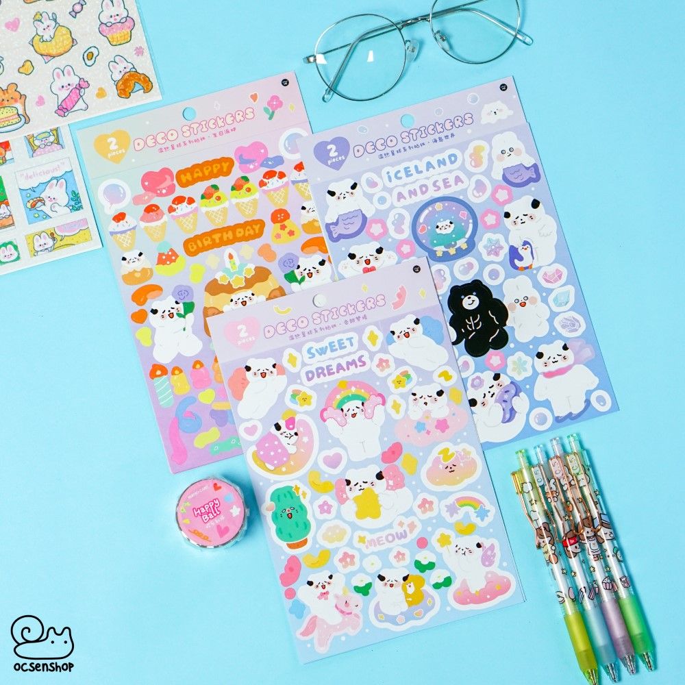 Set deco stickers Mèo trắng (2 tấm)