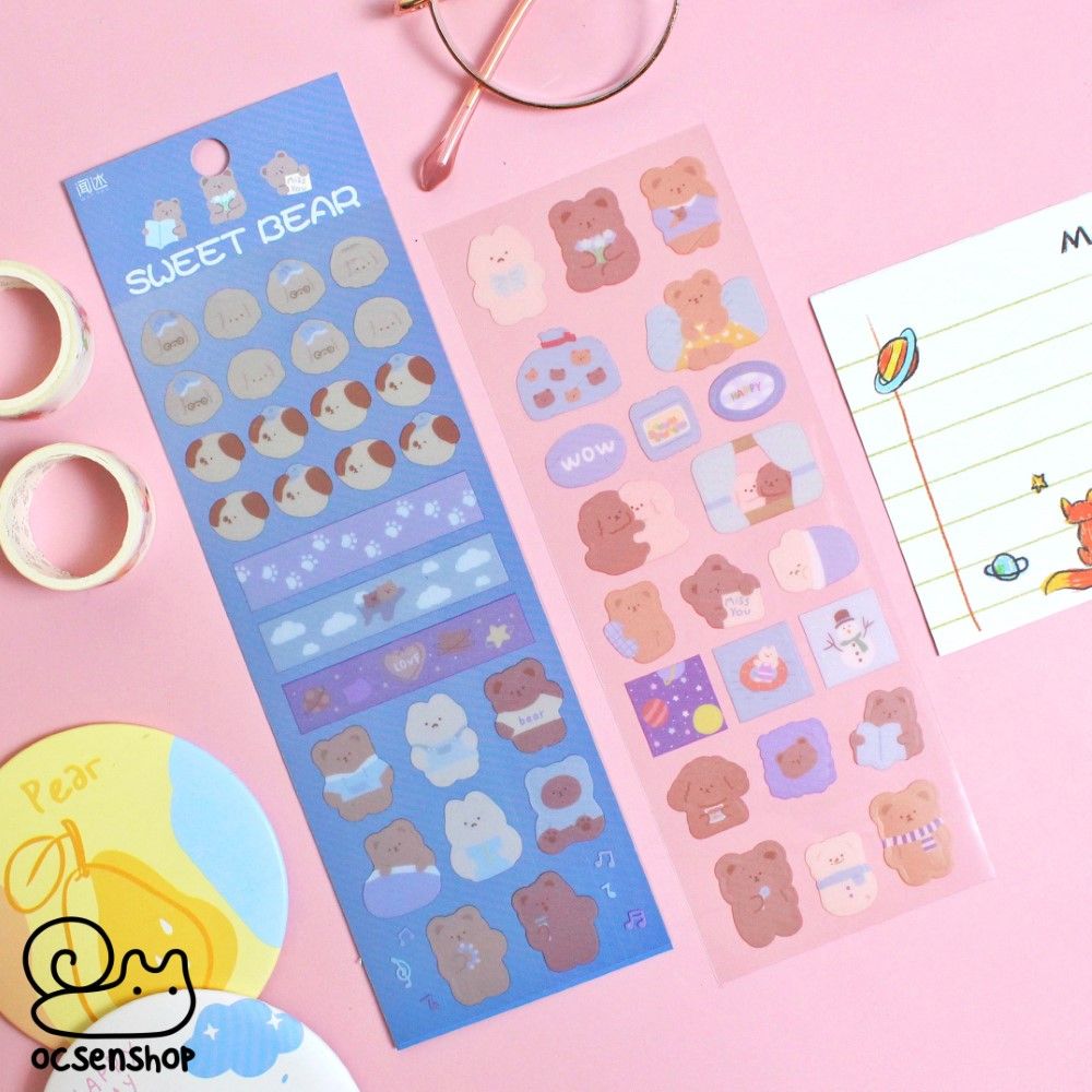 Set sticker bảng nhỡ Sweet bear (2 tấm)