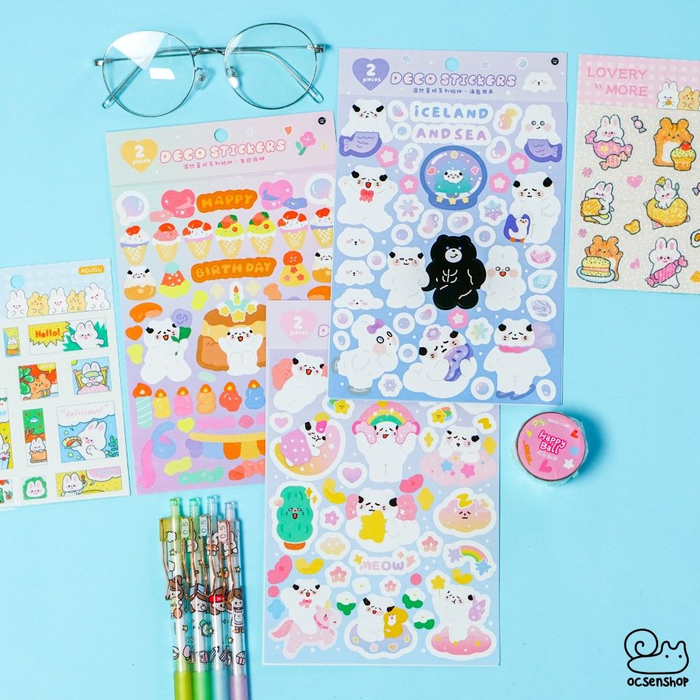 Set deco stickers Mèo trắng (2 tấm)