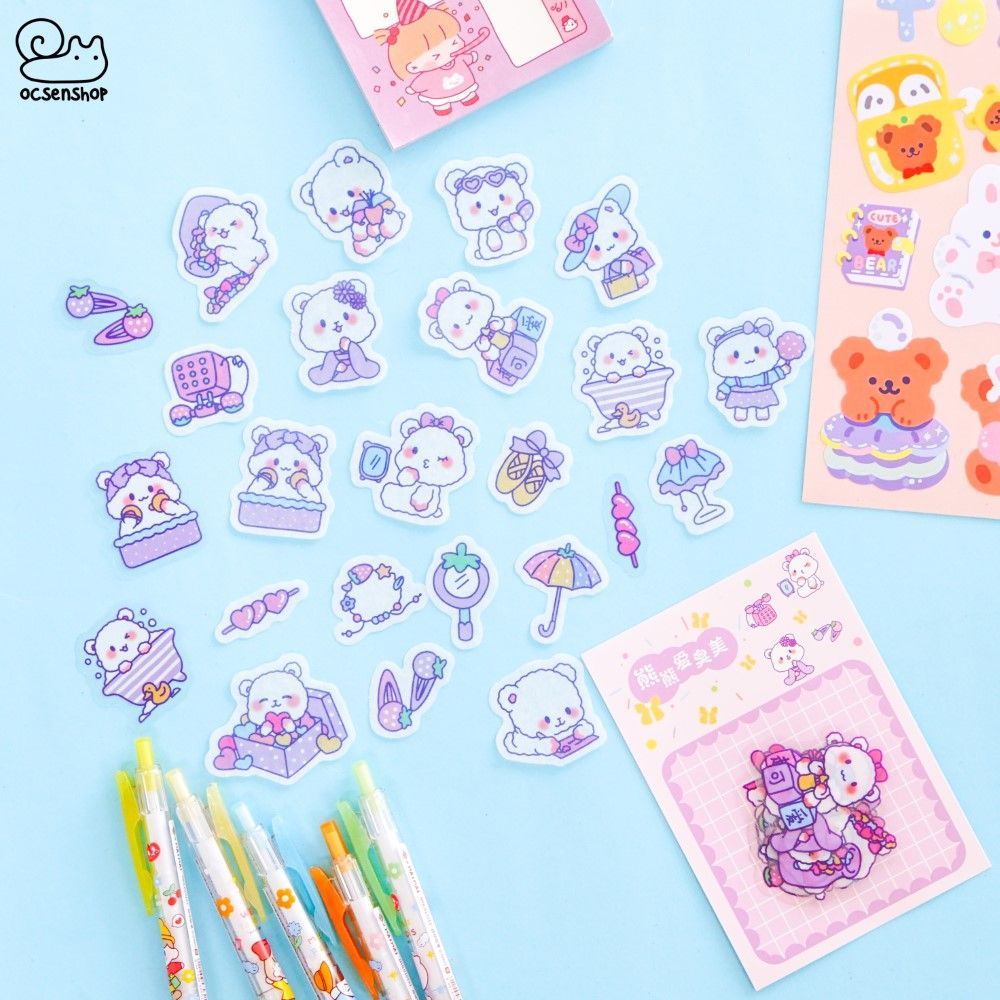 Sticker gói kẻ ô Gấu trắng