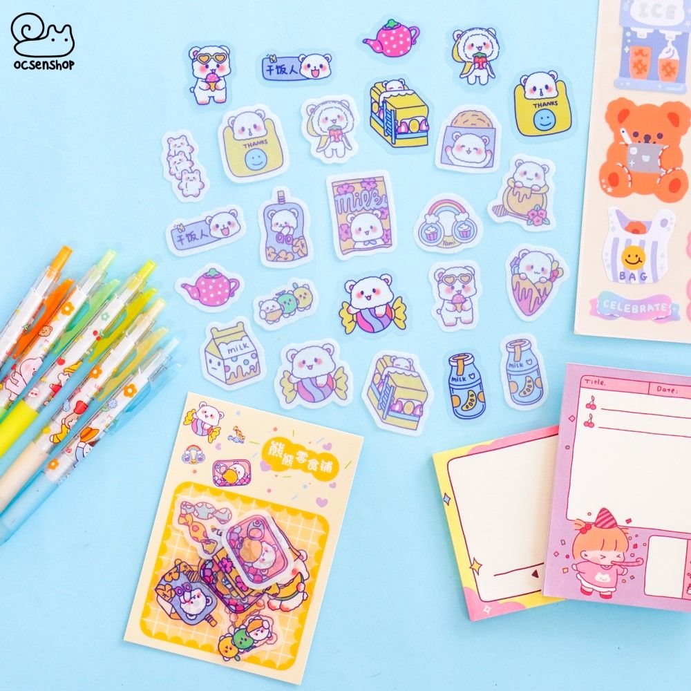 Sticker gói kẻ ô Gấu trắng