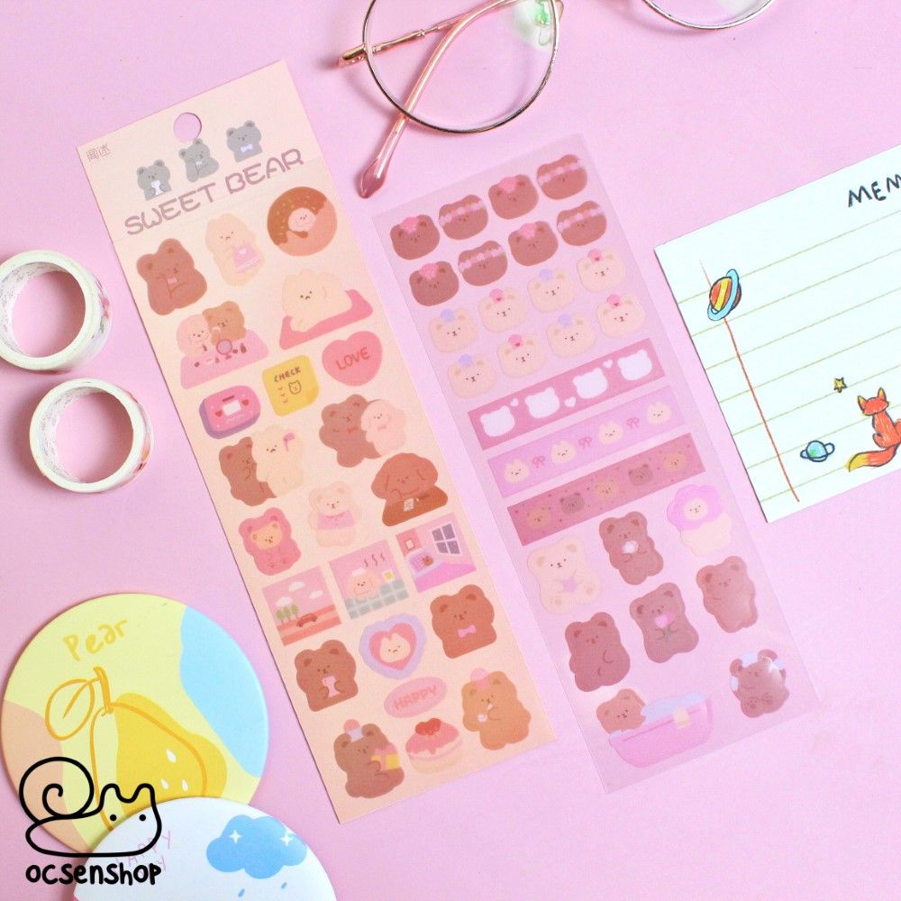 Set sticker bảng nhỡ Sweet bear (2 tấm)