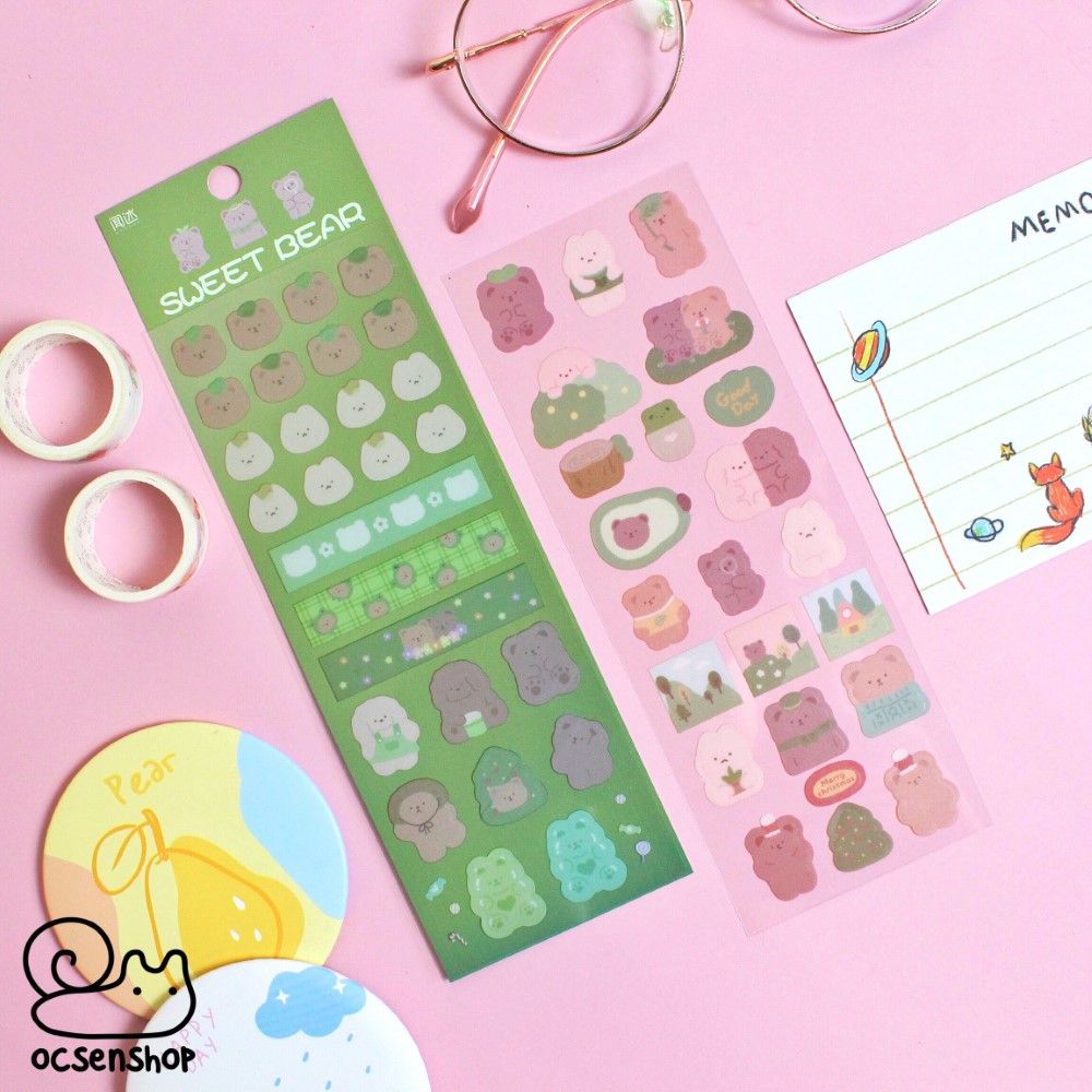 Set sticker bảng nhỡ Sweet bear (2 tấm)