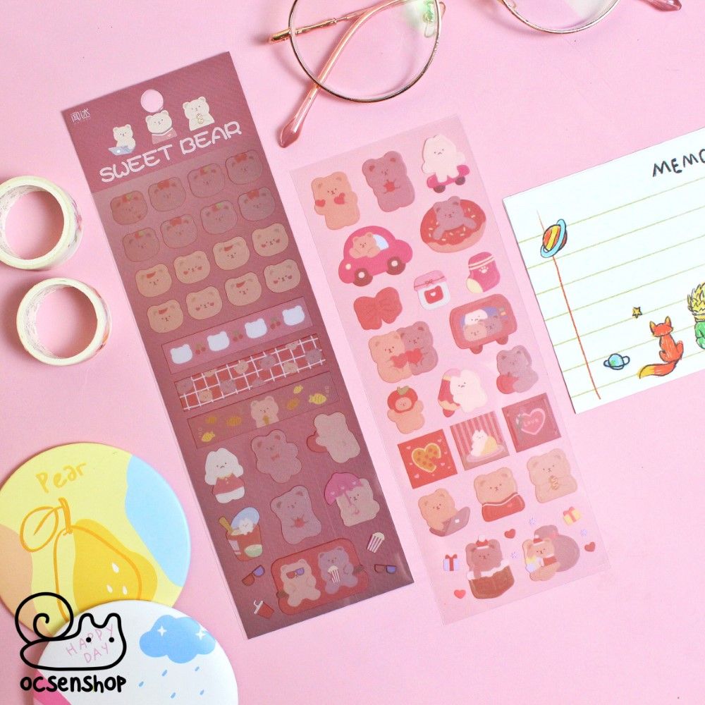 Set sticker bảng nhỡ Sweet bear (2 tấm)