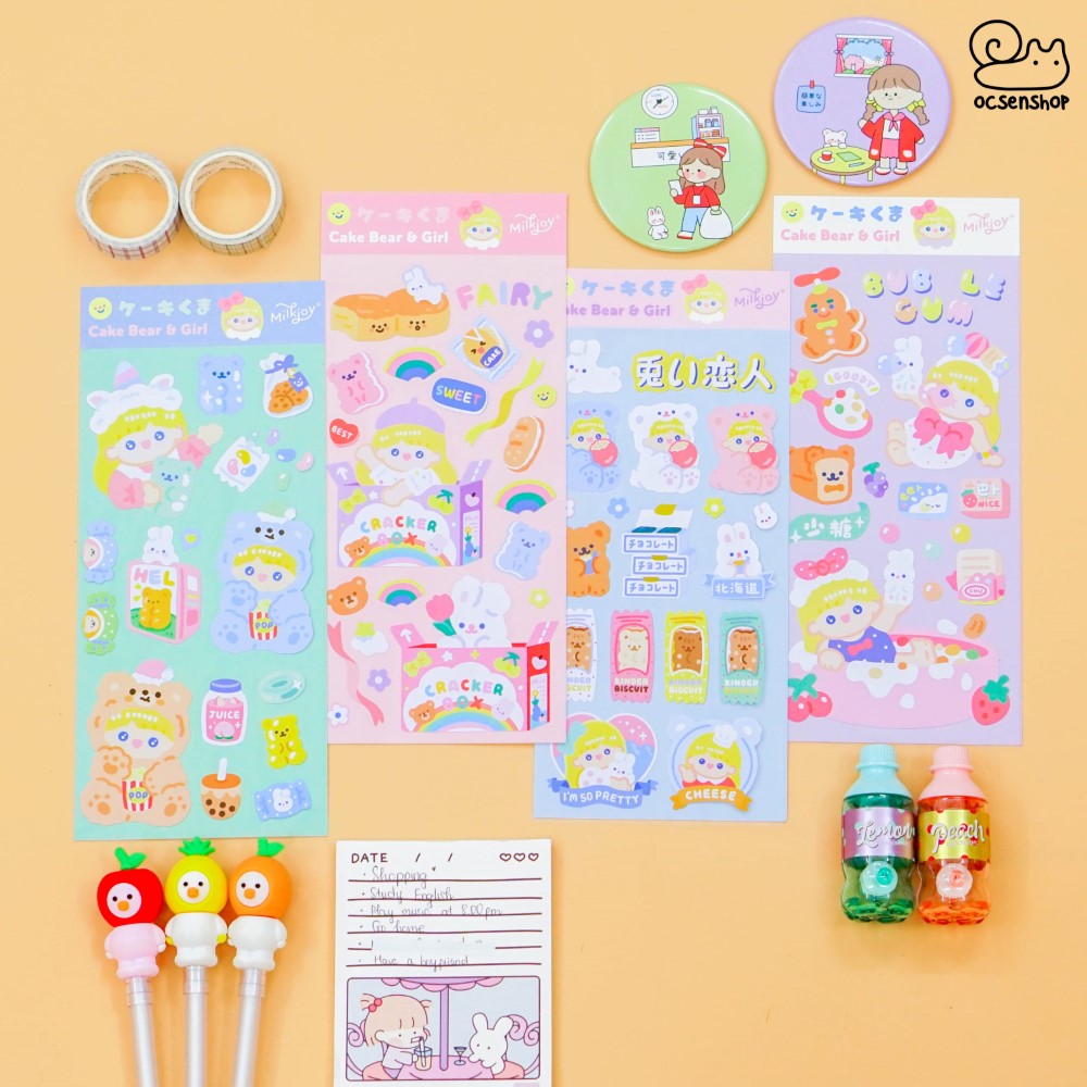 Sticker Cake bear & Girl (1 tấm)