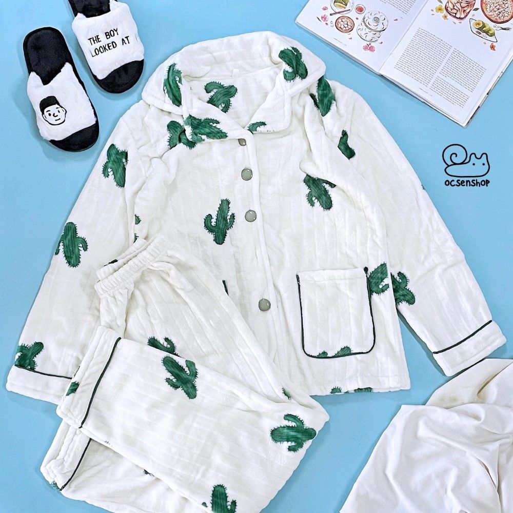 Pijama bông kẻ sọc họa tiết