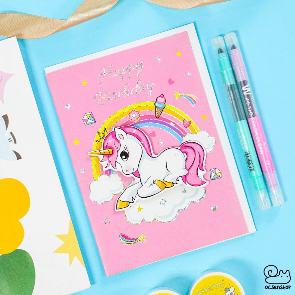 Thiệp Unicorn cầu vồng