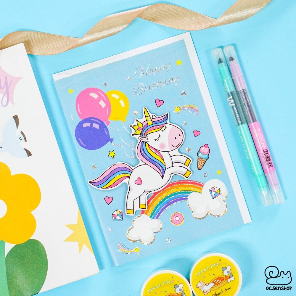 Thiệp Unicorn cầu vồng