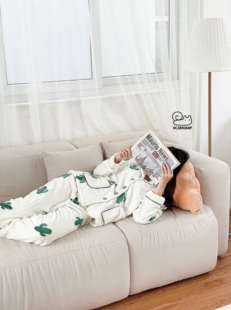 Pijama bông kẻ sọc họa tiết