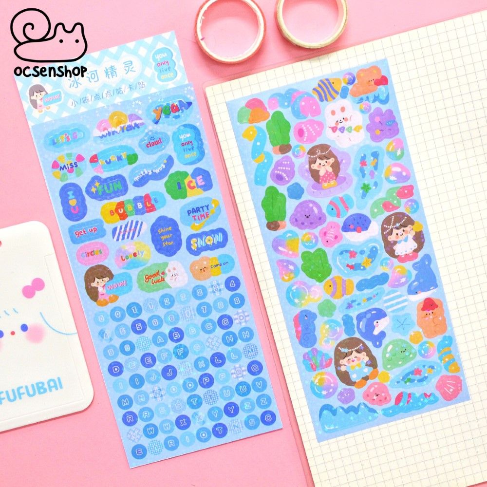 Sticker Holo bé gái tóc nâu (2 tấm)