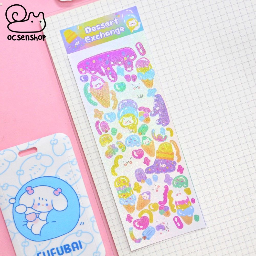 Sticker Mèo trắng holo (18.2x6.2cm)