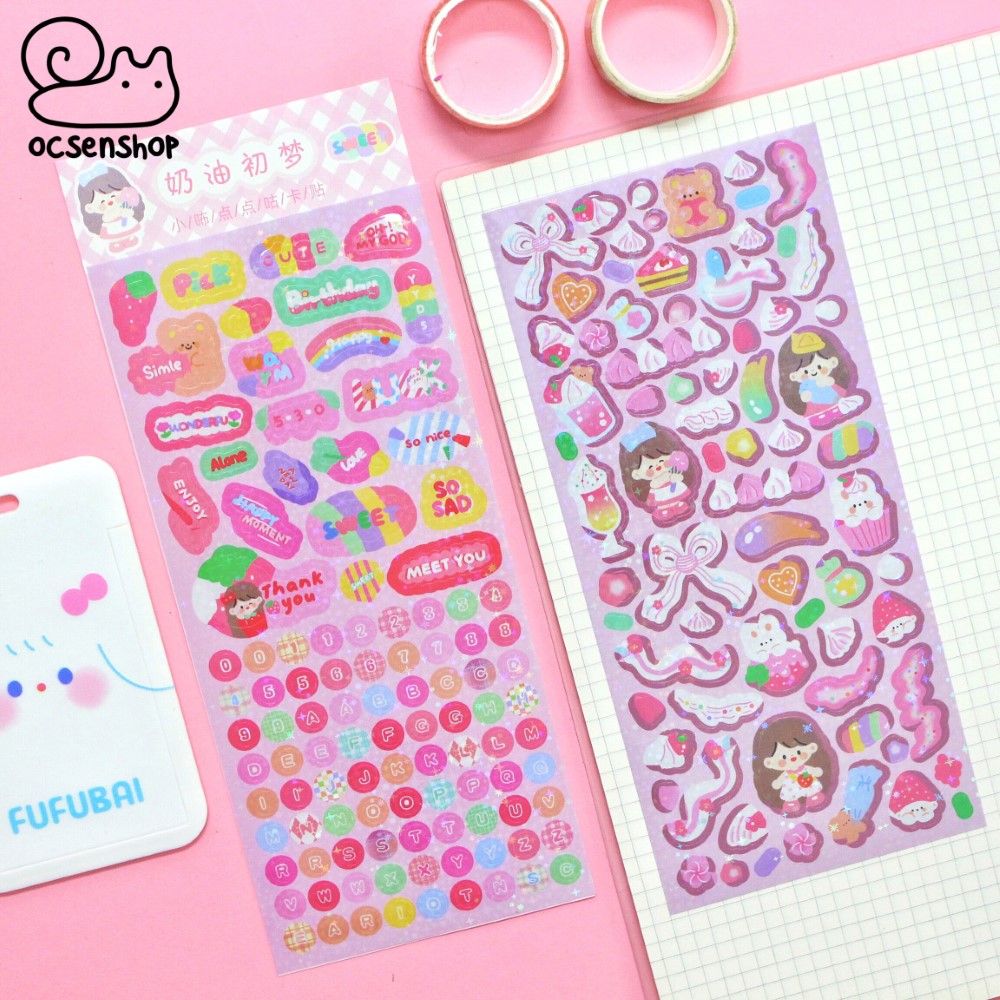 Sticker Holo bé gái tóc nâu (2 tấm)