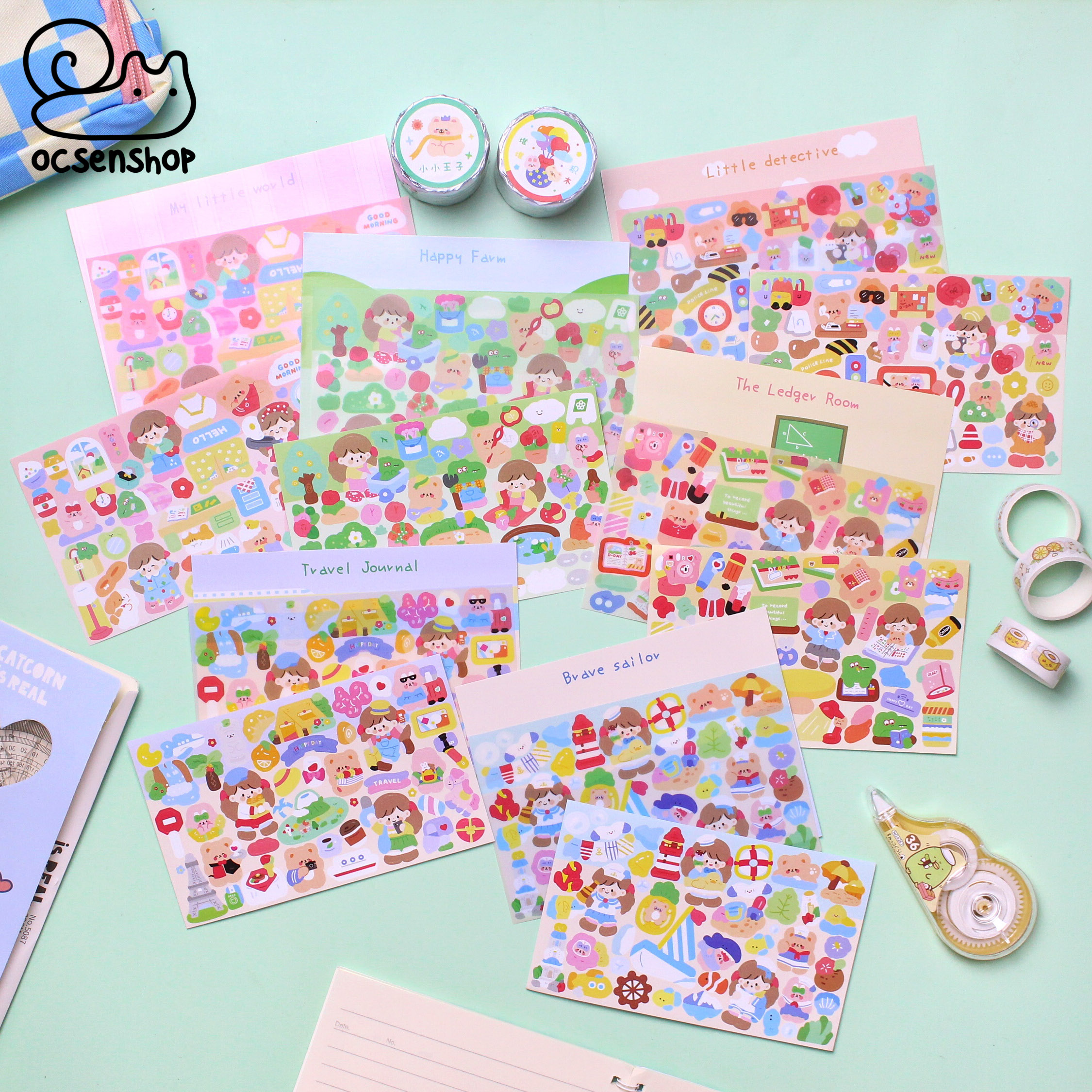 Set sticker Co be toc nau (2 tam)