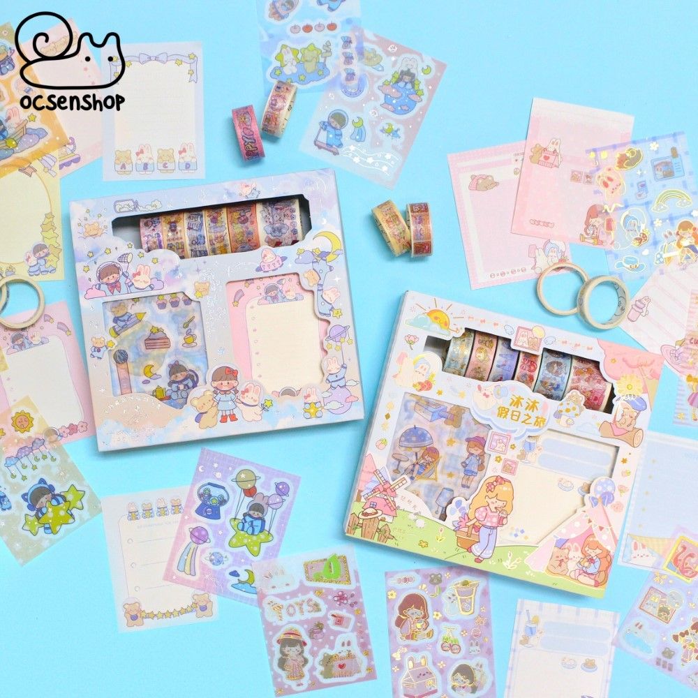 Box sticker + note + washitape Em bé & Gấu thỏ