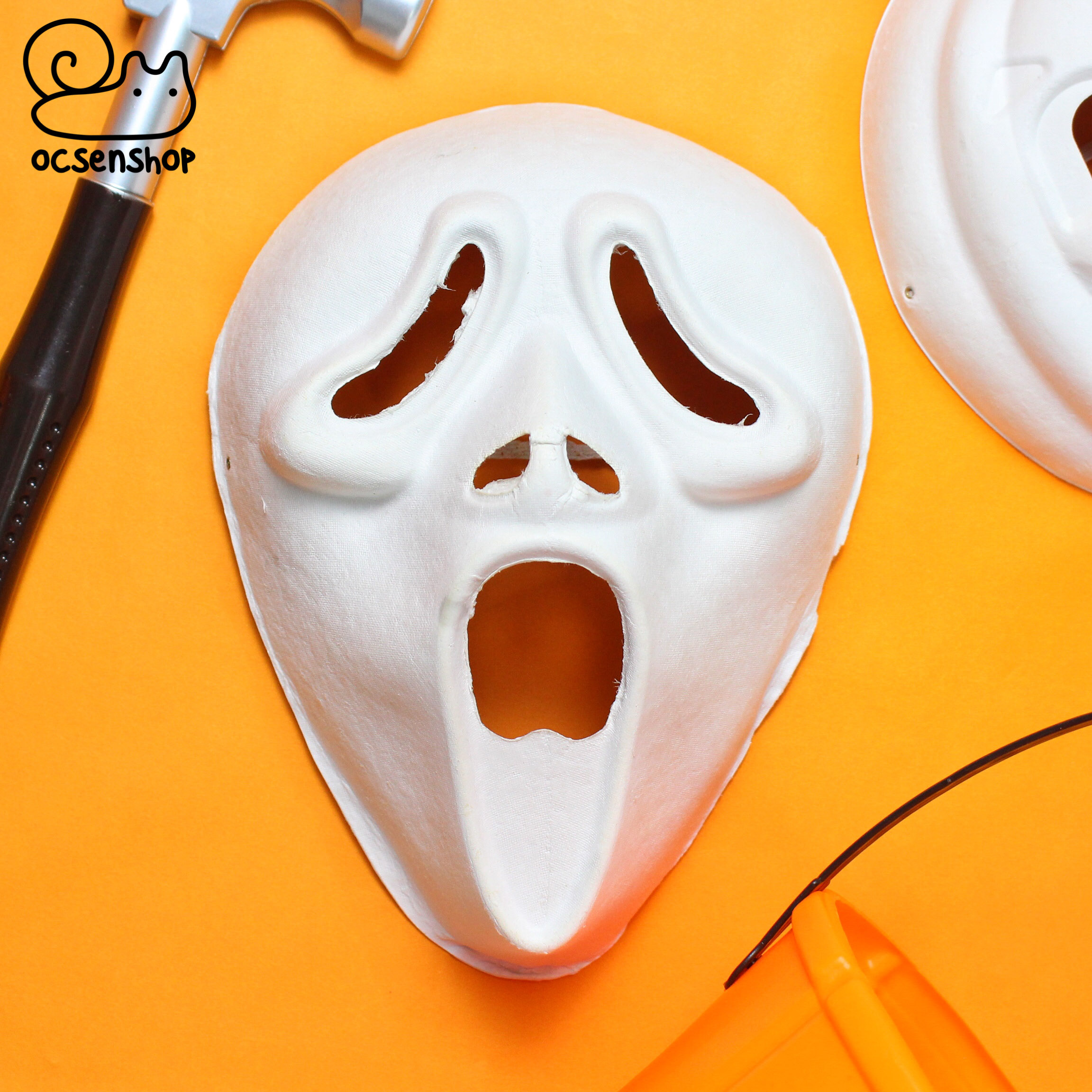 Mặt nạ nhựa trắng Halloween kèm set màu