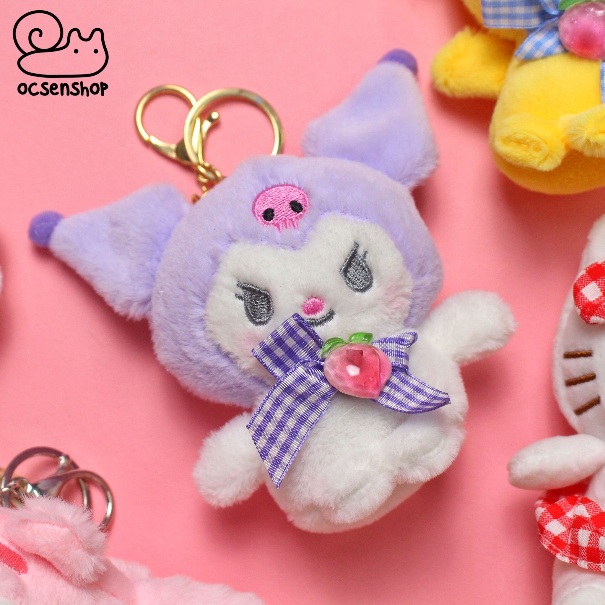 Móc khóa bông Sanrio nơ kẻ