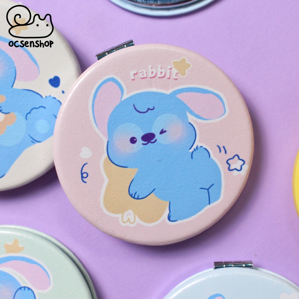 Gương bọc da 2 mặt tròn Rabbit