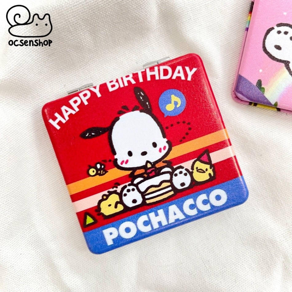 Gương bọc da 2 mặt vuông Pochacco