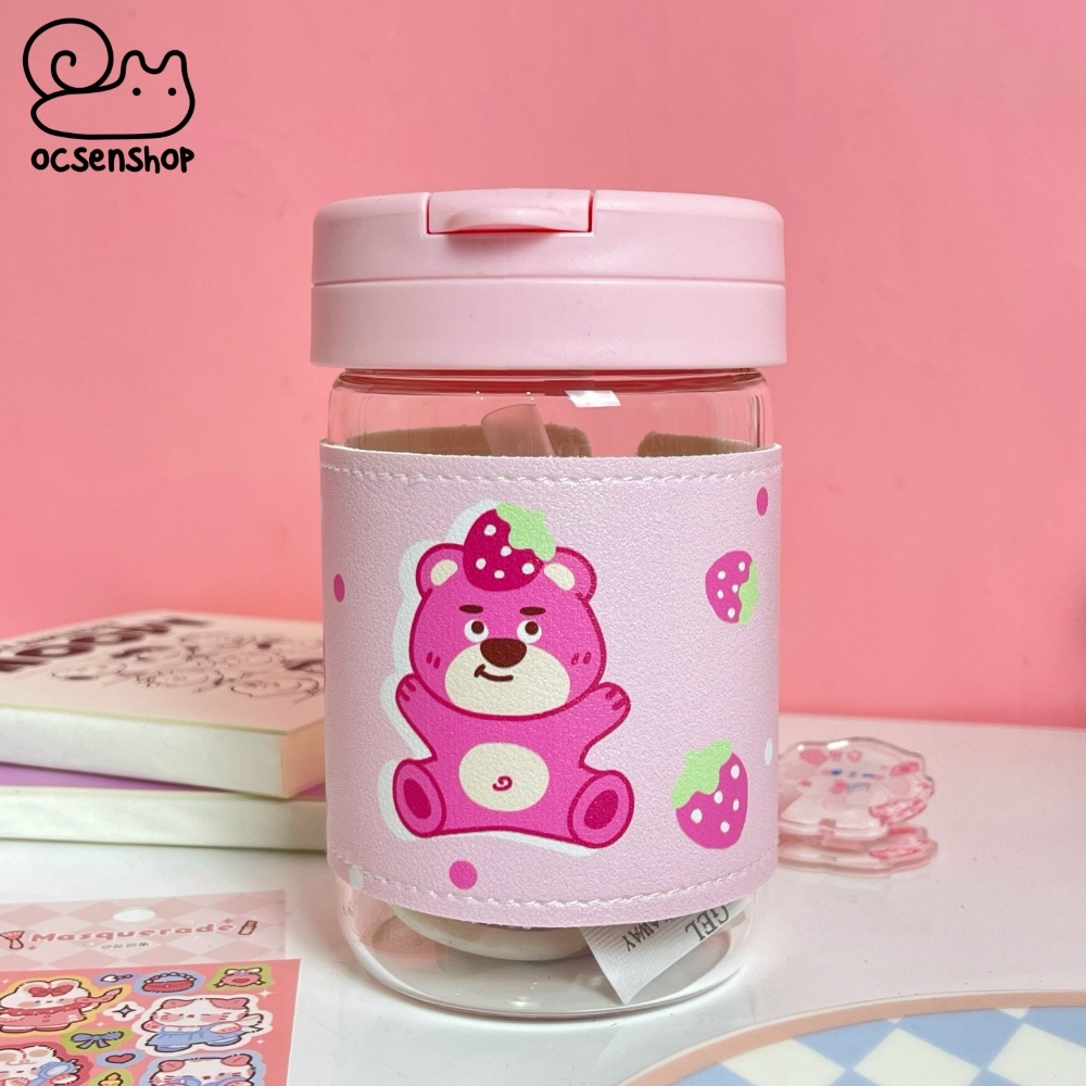 Bình nước thủy tinh kèm dây xích Lotso (400ml)