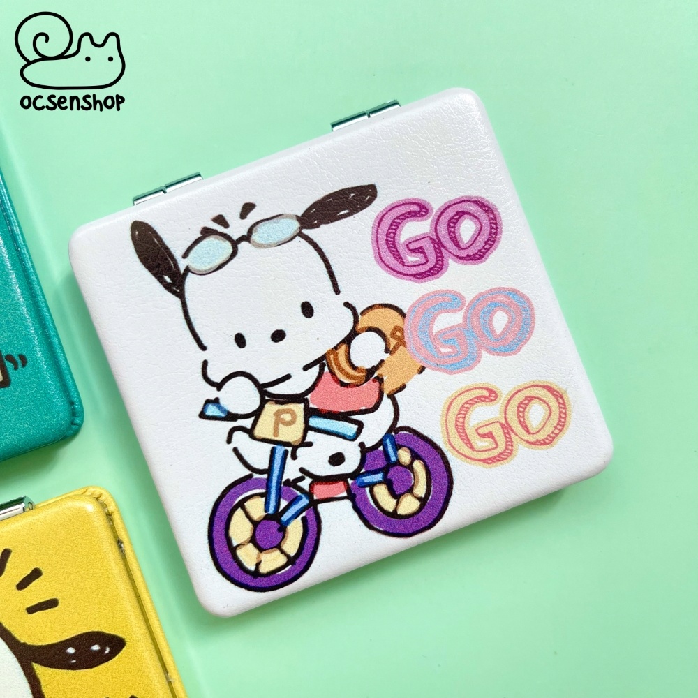 Gương bọc da 2 mặt vuông Pochacco