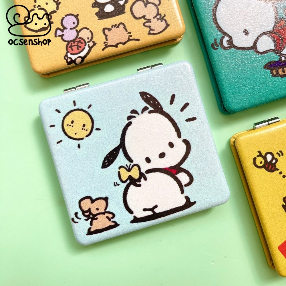 Gương bọc da 2 mặt vuông Pochacco