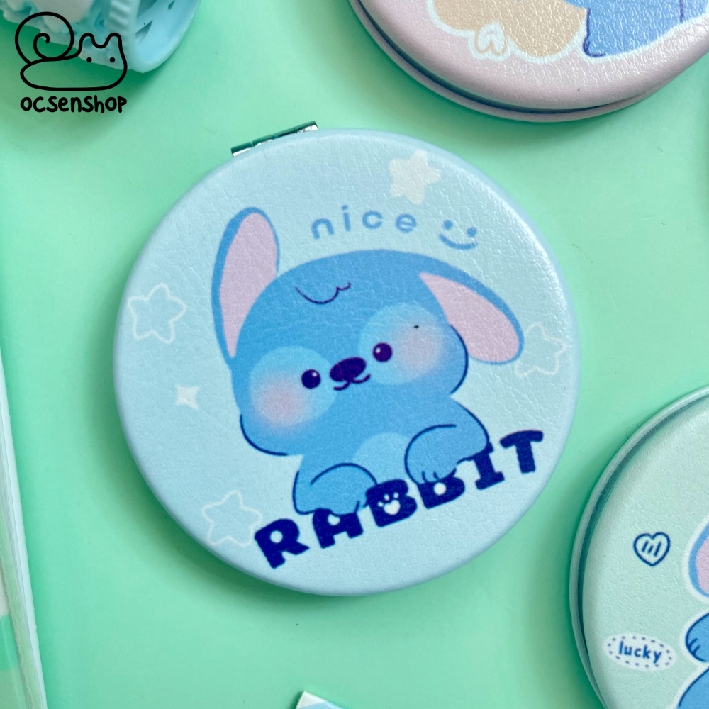 Gương bọc da 2 mặt tròn Rabbit