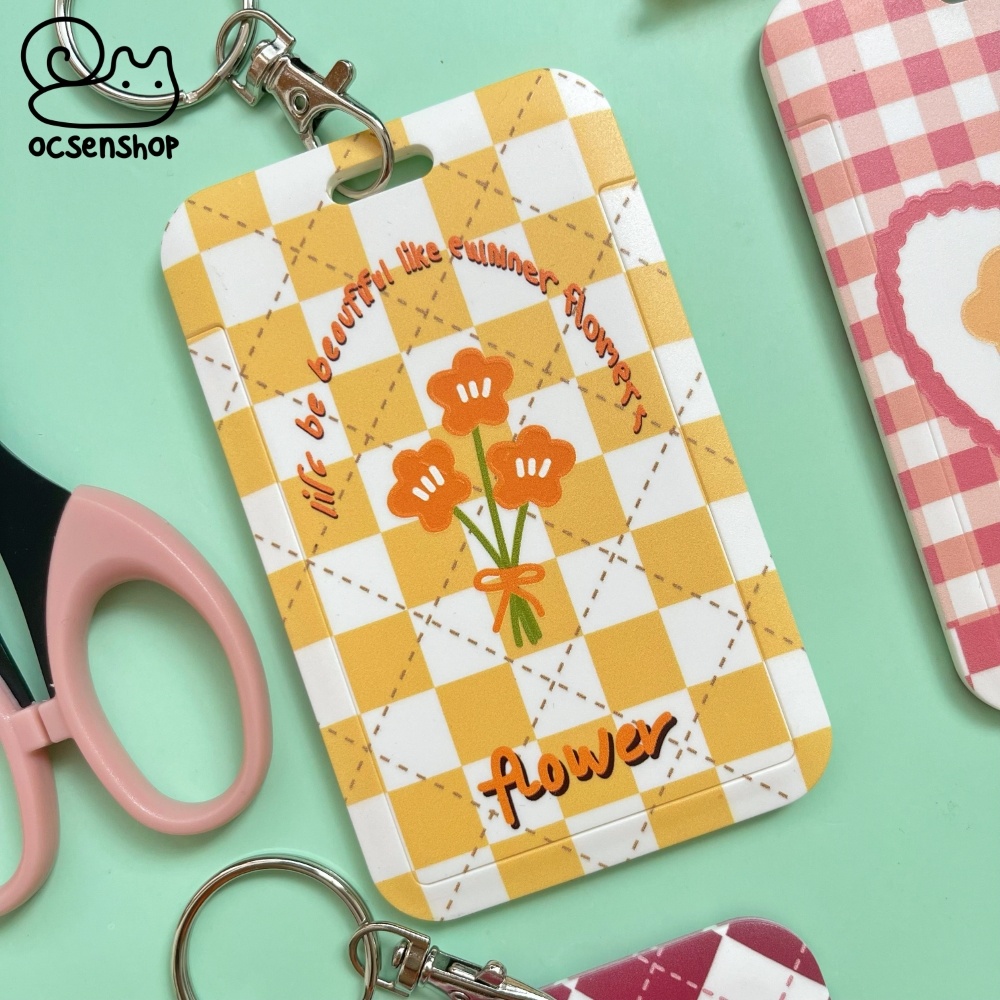 Card holder Hoa nền họa tiết kèm móc