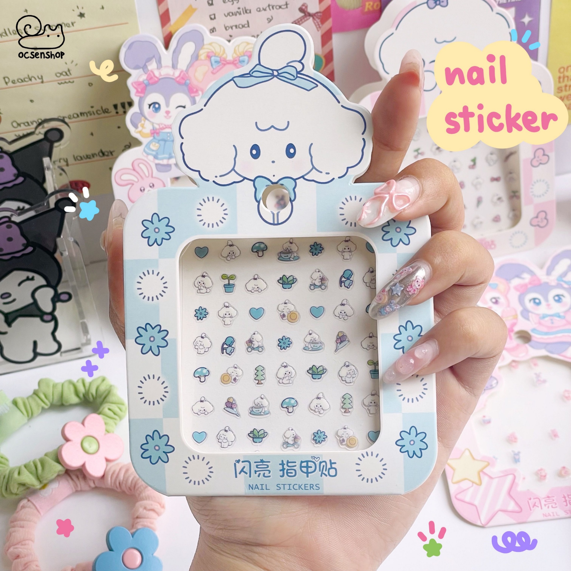 Nail sticker Cún trắng