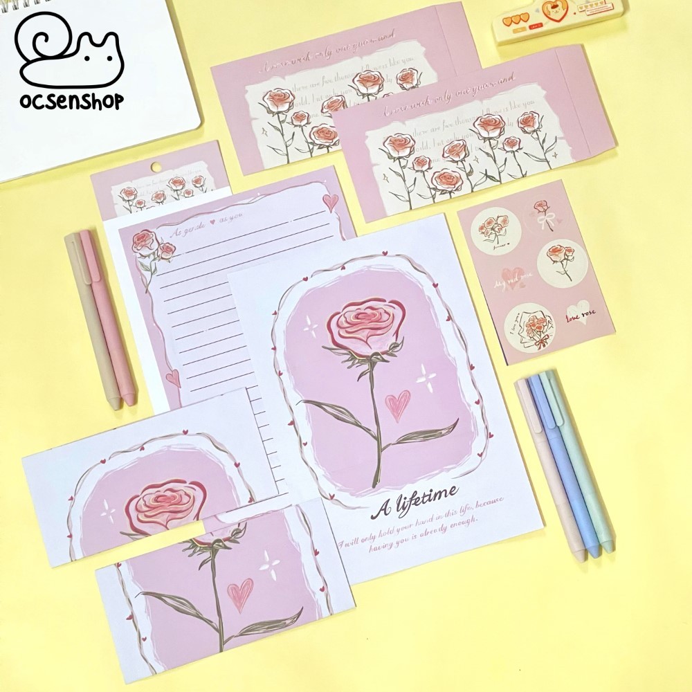 Set giấy viết thư kèm sticker Hoa