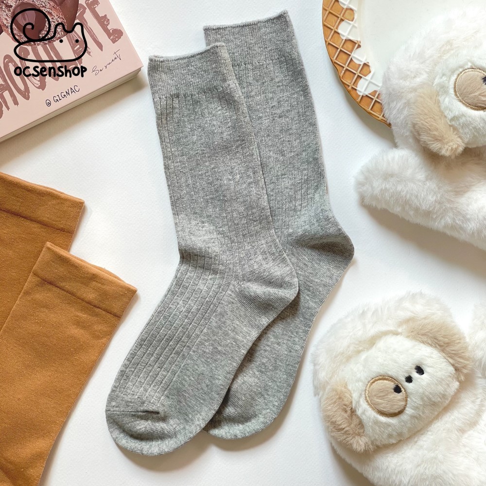 Tất cao cổ gân sọc trơn màu