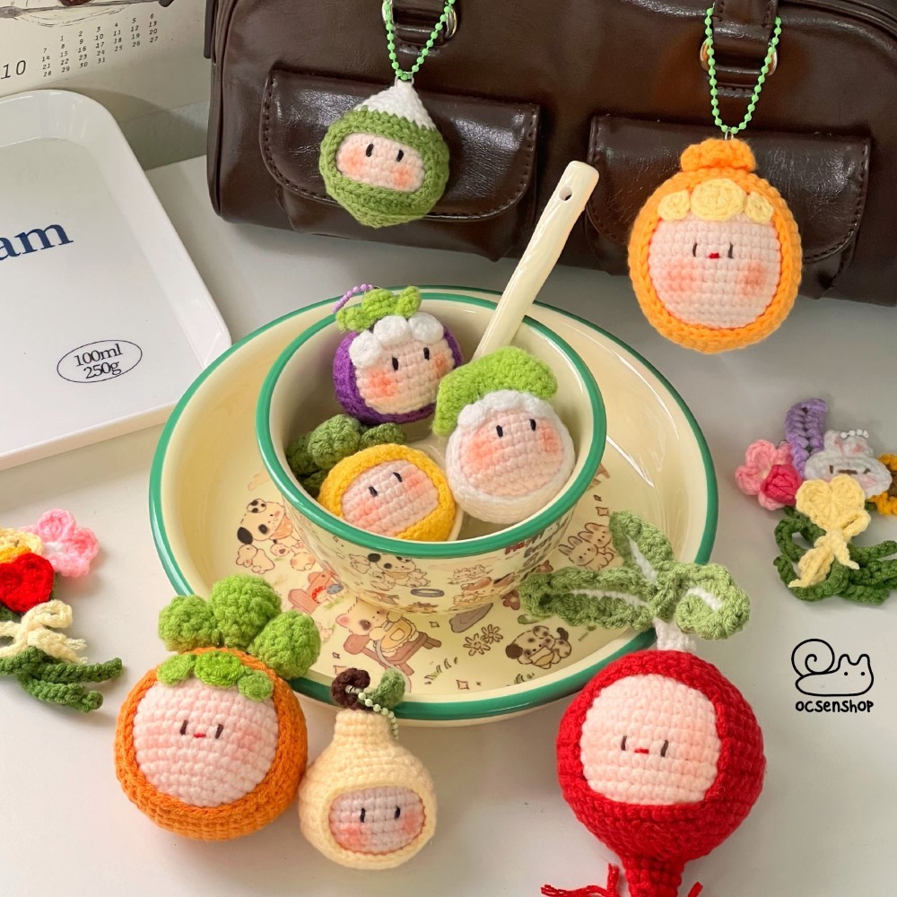 Móc khóa len Mochi cosplay trái cây mini
