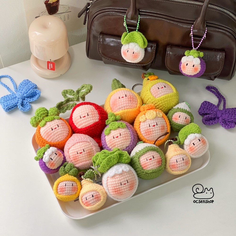 Móc khóa len Mochi cosplay trái cây mini
