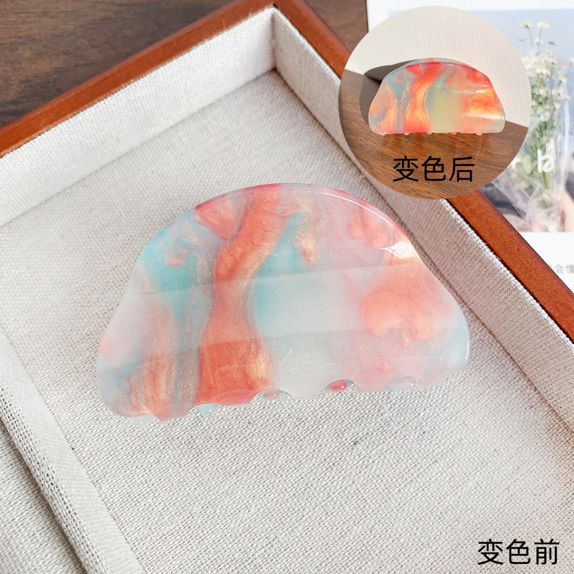 Kẹp càng cua chữ D marble đổi màu (8cm)