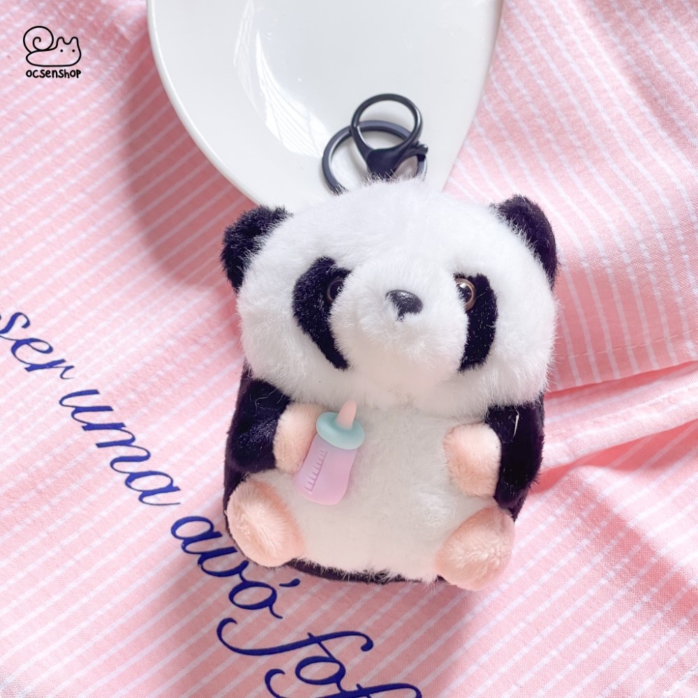 Móc khóa bông Panda cầm bình sữa (13cm)