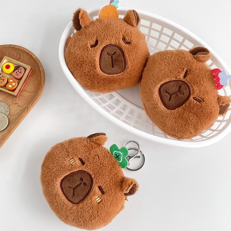 Móc khóa bông Mặt Capybara kèm túi (11cm)