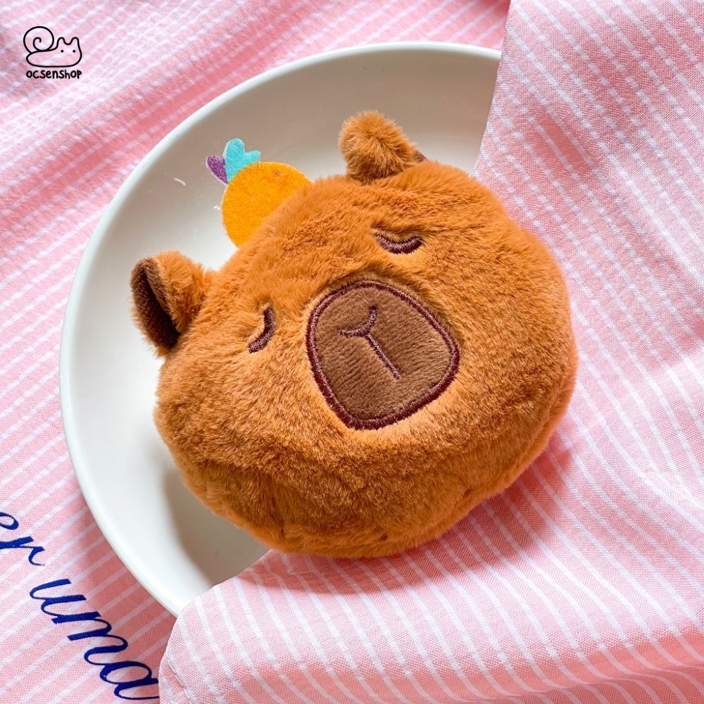 Móc khóa bông Mặt Capybara kèm túi (11cm)