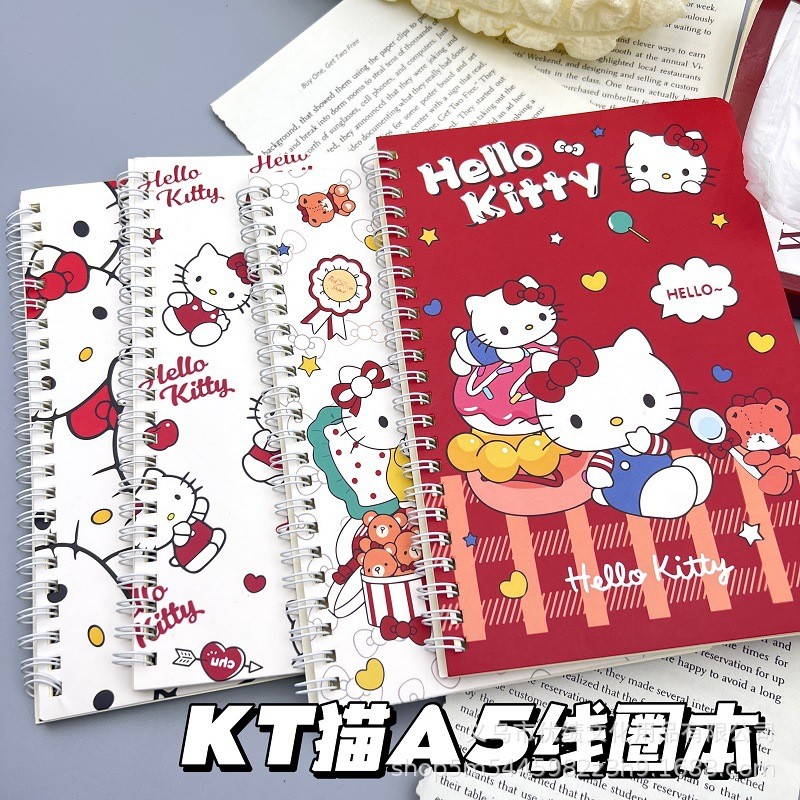 Sổ A5 gáy xoắn Hello Kitty nơ đỏ