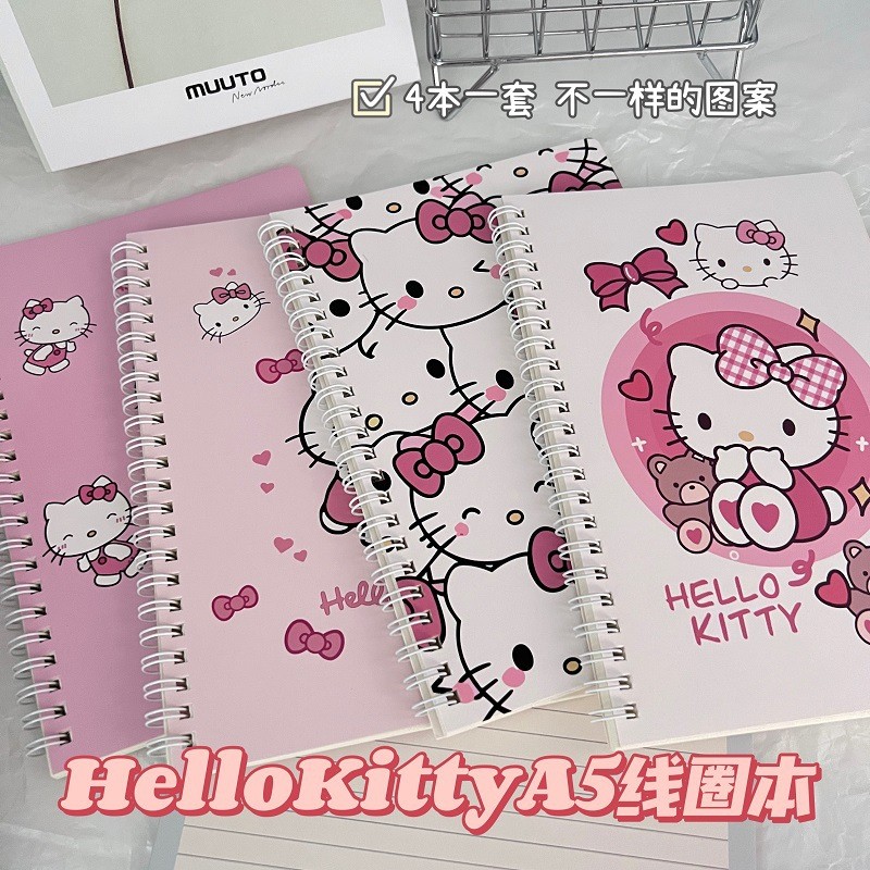 Sổ A5 gáy xoắn Hello Kitty nơ hồng