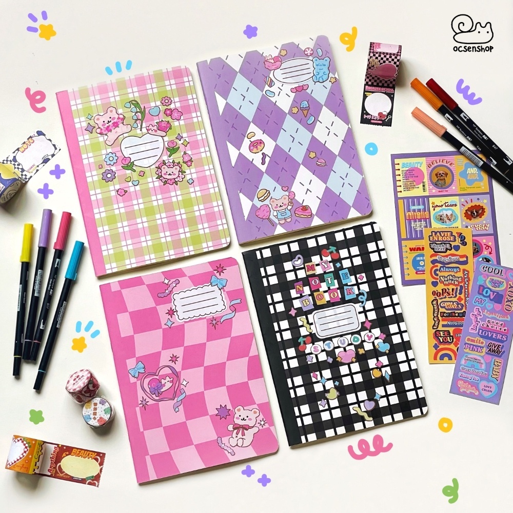 Set vở B5 Ốc Sên bìa Caro kèm sticker (4c)