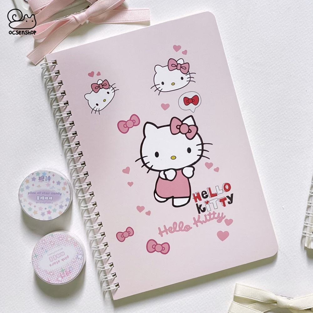 Sổ A5 gáy xoắn Hello Kitty nơ hồng