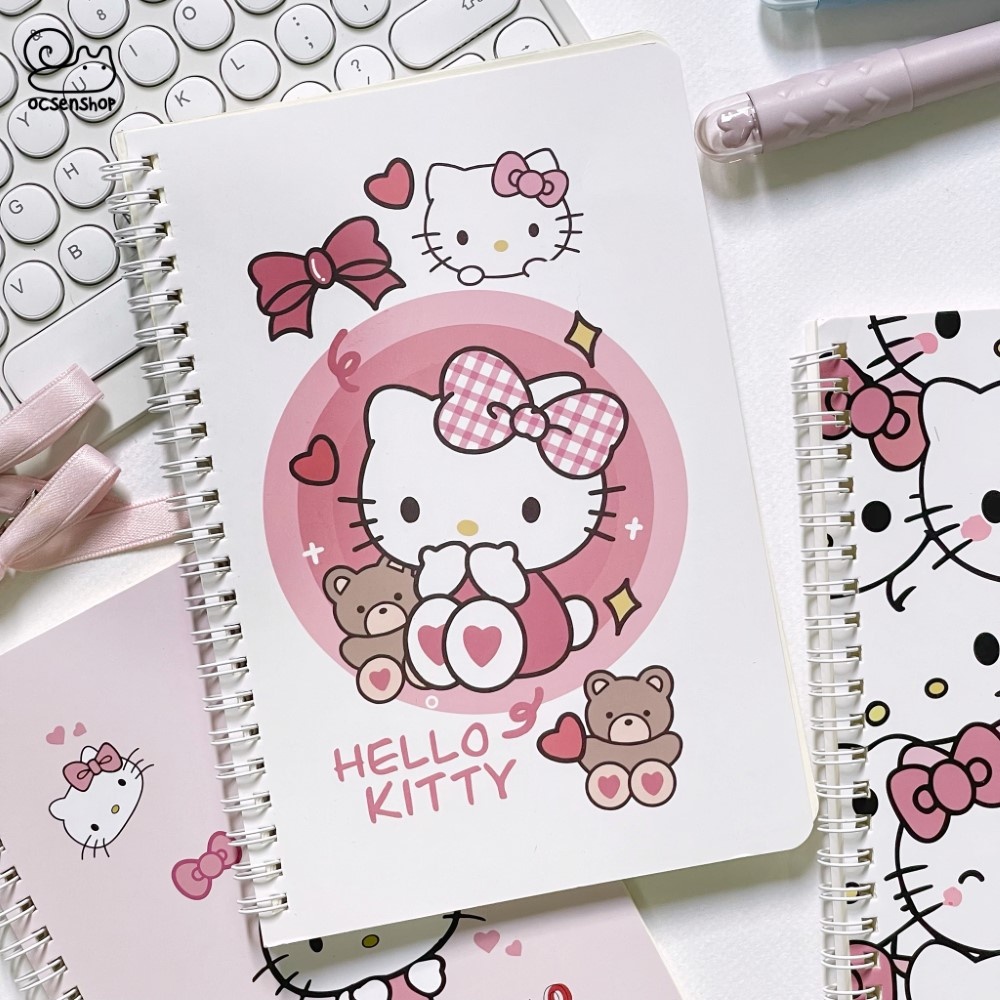 Sổ A5 gáy xoắn Hello Kitty nơ hồng