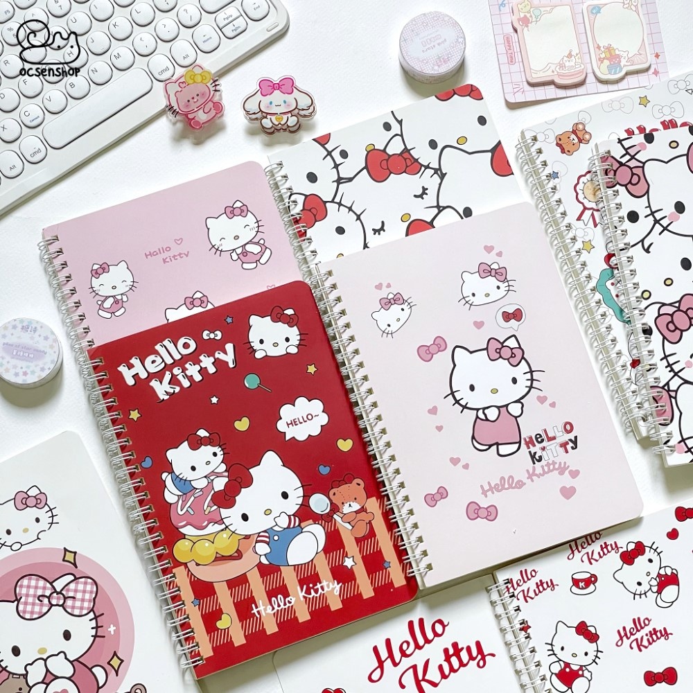 Sổ A5 gáy xoắn Hello Kitty nơ hồng