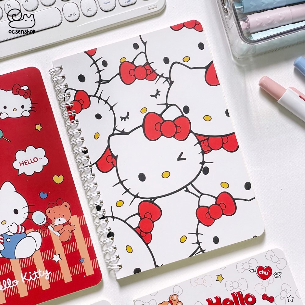 Sổ A5 gáy xoắn Hello Kitty nơ đỏ