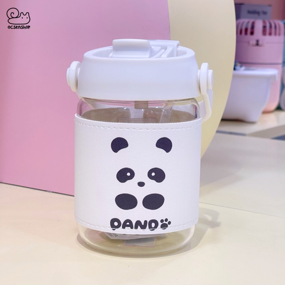 Bình thủy tinh kèm bao da Panda (500ml)