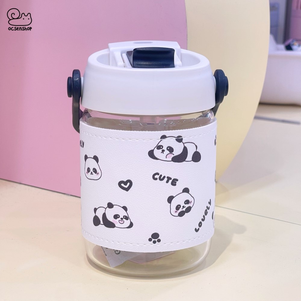 Bình thủy tinh kèm bao da Panda (500ml)